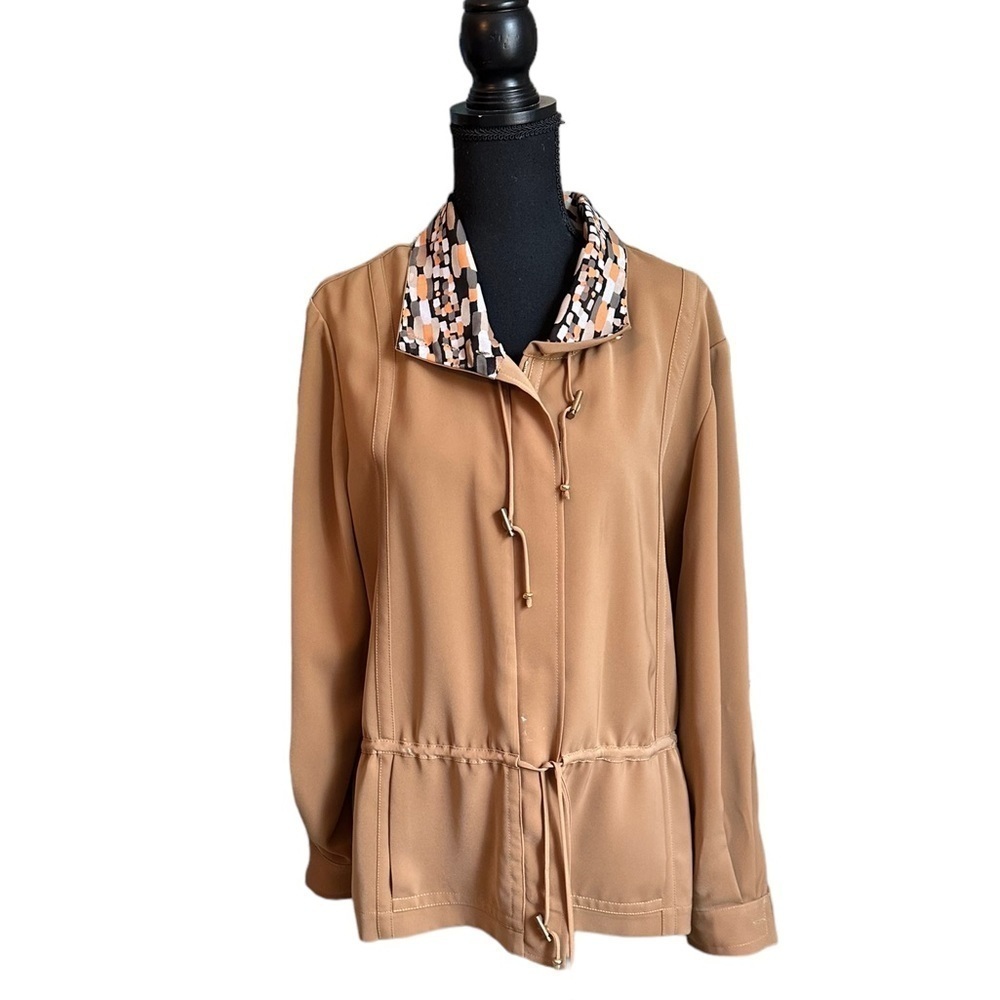 St. John Collared Tie Long Sleeve Zip Up Top Size XL